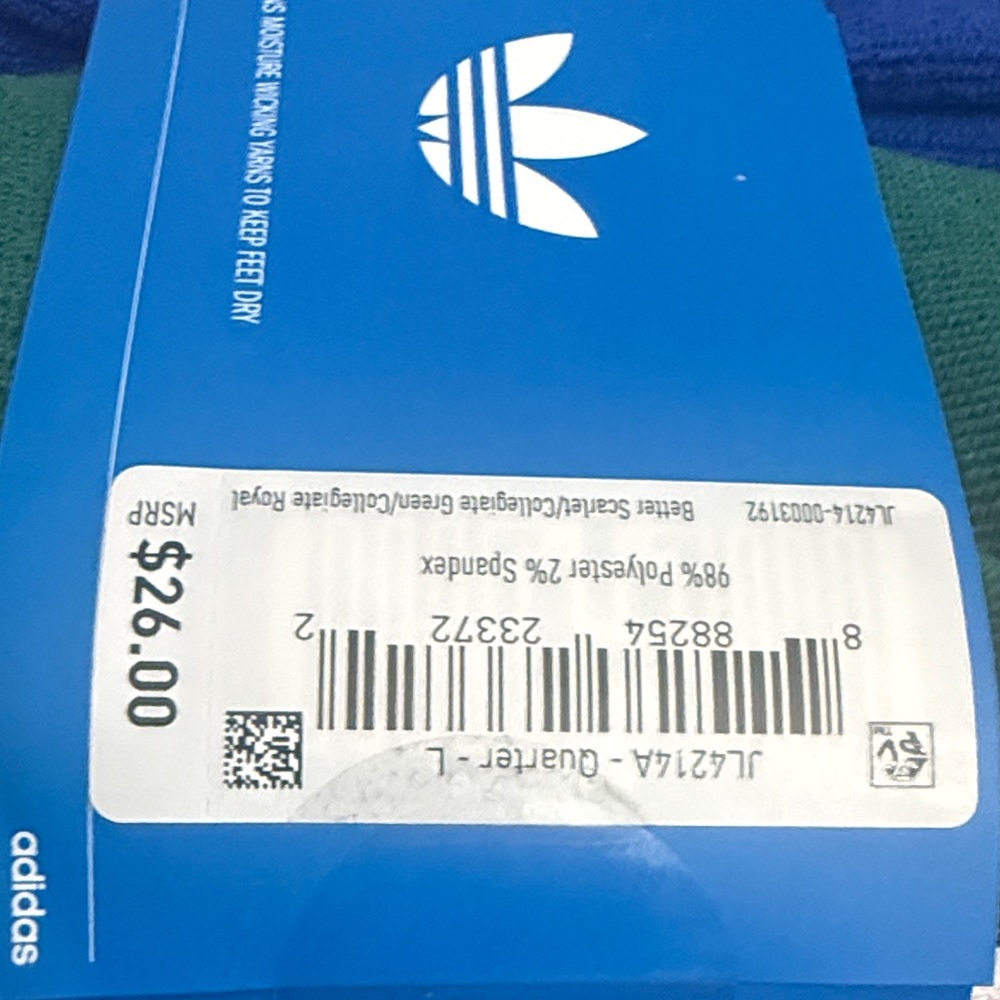 adidas Originals Six-Pack Quarter Athletic Socks - Red, Black & Blue - Picture 16 of 16